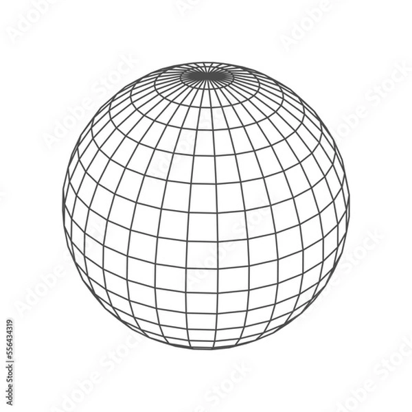 Fototapeta Spherical ball globe low poly line geometric shape. Round planet 3D grid, low poly line frame hologram. Sphere grid mathematics and geometry figure, low-poly perspective