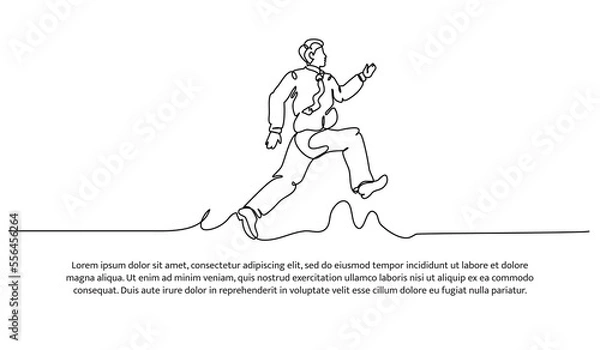 Fototapeta Continuous line design of workers walking happily. Work spirit design concept. Decorative elements drawn on a white background.