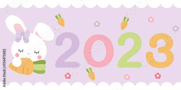 Obraz Cute rabbit 2023 year banner text for decorate happy new year on the cute card or another.