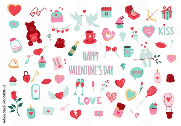 Obraz Valentine's Day elements set. Flat vector illustration