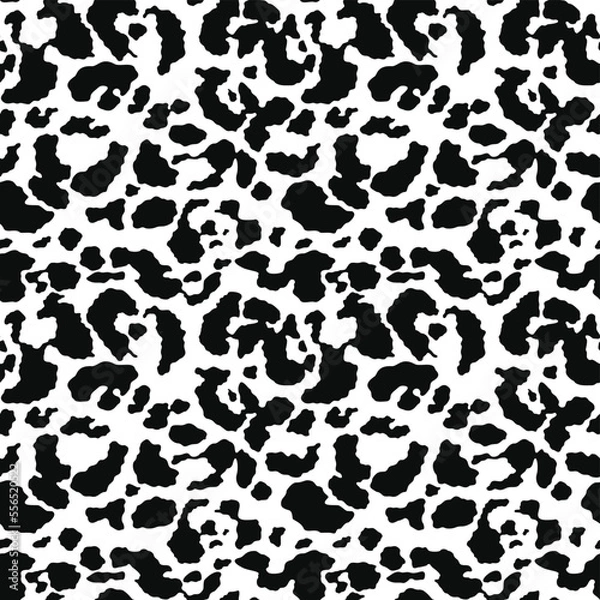 Fototapeta Seamless leopard print, black and white animal pattern, vector texture for textile