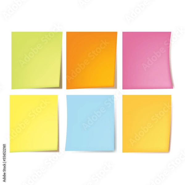 Fototapeta Colorful note paper stuck. Collection of colorful sheets with twisted corners.Realistic vector illustration.