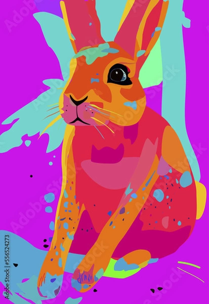 Fototapeta Abstract drawing of a hare. A great print for a T-shirt and a poster.