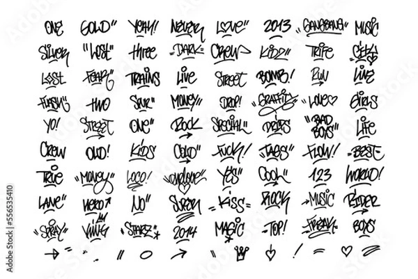 Obraz Graffiti Tags Street Art - Vector Graphics - Spraypaint - Spray Paint - Tagging - Script - Spraying - Art - Urban - Decor - Decoration - Illustration - Transparent - Isolated - SVG EPS PNG JPG