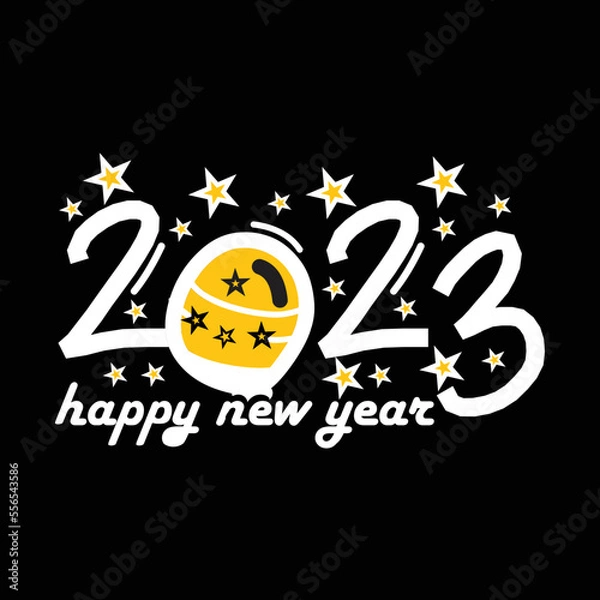 Fototapeta Happy New Year 2023 Vector template Text Design. for Brochure design template, card, and banner. 