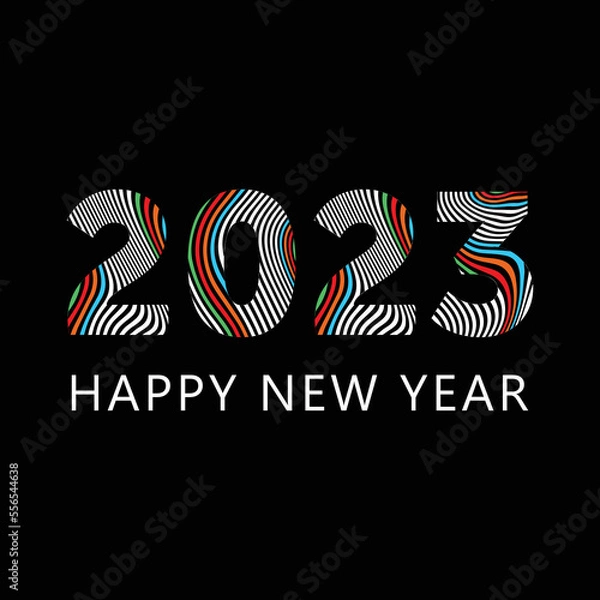 Fototapeta Happy New Year 2023. 2023 vector illustration. Colorful design, trendy style, 2023 calendar
