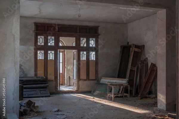 Fototapeta Interior of an abandoned old historic palace mansion in Poland in Central Europe