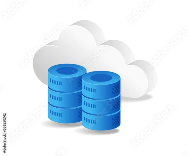Obraz Flat isometric 3d illustration of database concept with cloud server