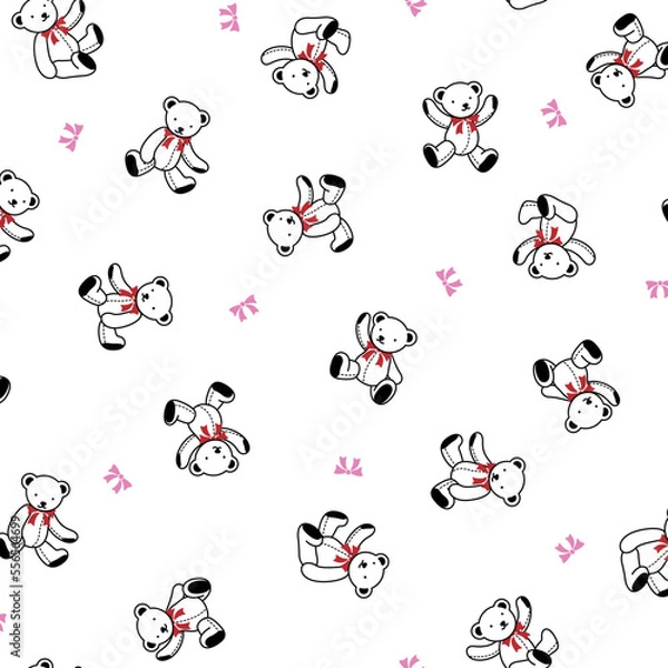 Fototapeta Seamless pattern of simple and cute bear illustration,