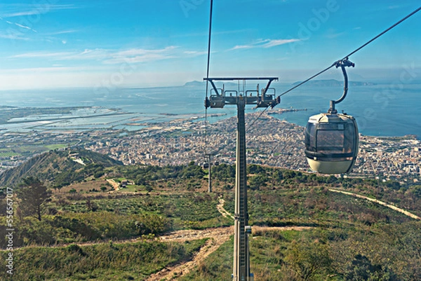 Fototapeta Gondola of the cable car from Trapani to Erice in the west of Sicily. There is a cableway connection between the towns. 
