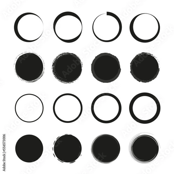 Fototapeta Black brush circles. Round frame set. Vector illustration. stock image.
