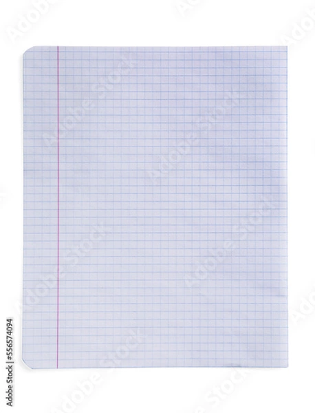 Fototapeta Checkered sheet of paper on white background, top view