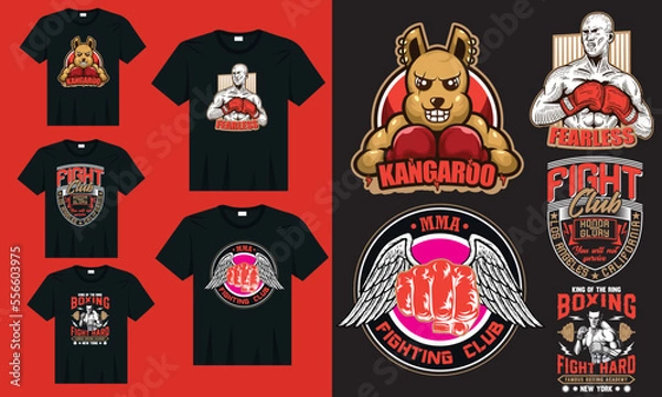 Fototapeta Boxing day t-shirt design bundle, Boxing athlete ready to fight illustration with editable text and t-shirt design template