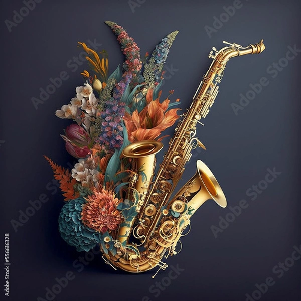 Obraz Flowers on a Saxophone AI Generated