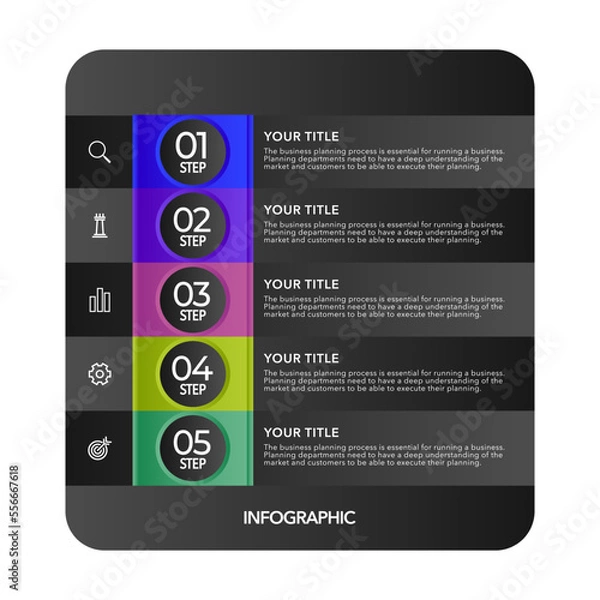 Fototapeta Infographic Business process options or steps , colorful icons ,vector infographic template stock Vector illustration