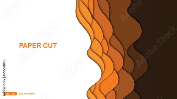 Fototapeta Paper cut background with wavy layers in Orange. Abstract design for brochure, flyer, magazine, business card, branding, banner, header, book cover, notebook vector background