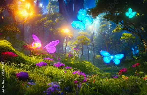 Fototapeta "A majestic and magical painting of the world within a forest, absent of any human figures. The image depicts a enchanted realm.