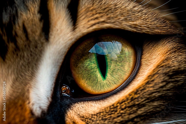 Obraz Macro view of cats eye. Close up of green and yellow cat eye, generative ai