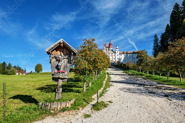 Fototapeta The outside view of the monastery Maria Weissenstein (Italian Pietralba) is a place of pilgrimage in South Tyrol