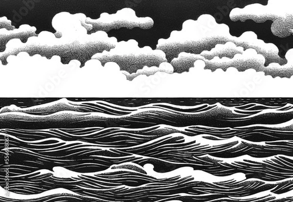Fototapeta sea waves and cloudy sky horizon generative AI illustration