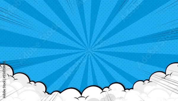 Fototapeta Comic cartoon blue background with cloud