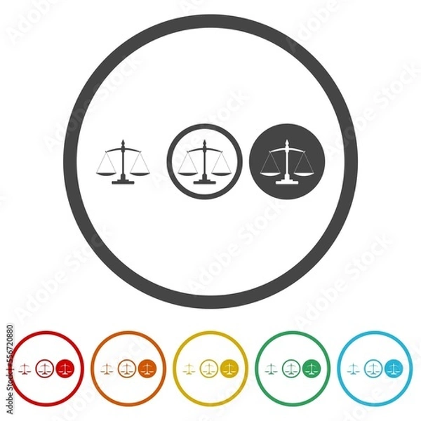 Fototapeta Scales of justice flat icon. Set icons in color circle buttons