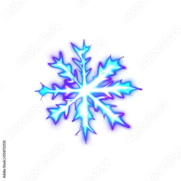 Obraz Glowing blue snowflake,  isolated icon, transparent. Happy New Year or Merry Christmas. Simple neon light. Shining winter, xmas lamp. Luminescent, fluorescent illumination. Png