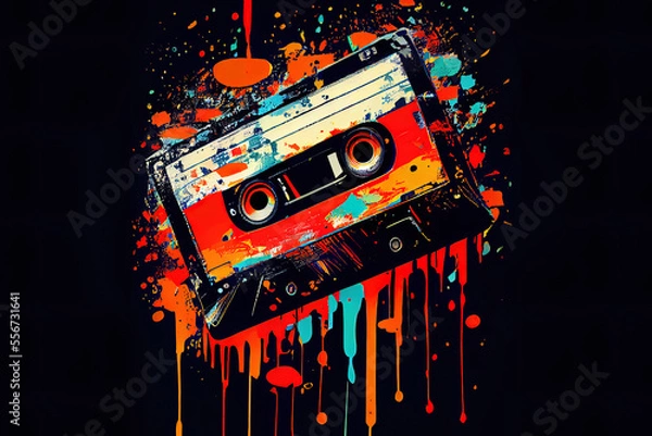 Fototapeta Voka art, Art painting, music cassette in the style of pop art. Abstract retro background. Generative AI