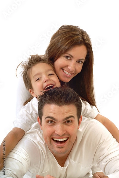 Fototapeta Podekscytowany, szczęśliwej młodej rodziny w radosnym czołowi