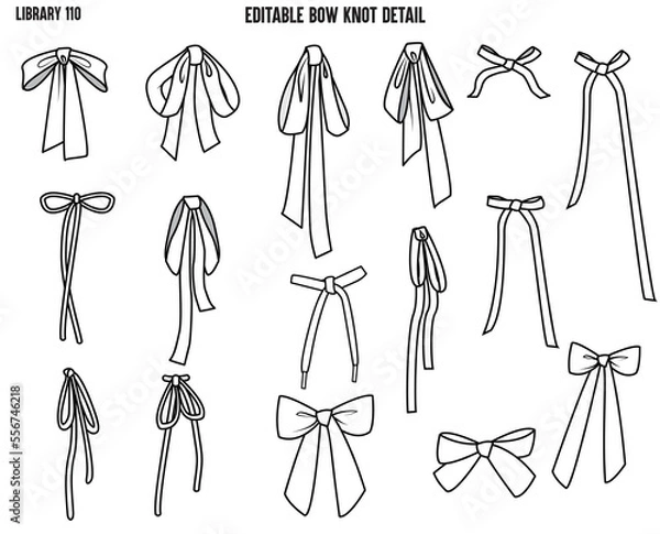 Fototapeta SET OF BOW KNOTS AND DRAWSTRING TIE UPS USED FOR WAIT BAND AND BACK TIE UPS DESIGNED FOR GARMENTS DRESSES TOPS AND APPARELS IN EDITABLE VECTOR 