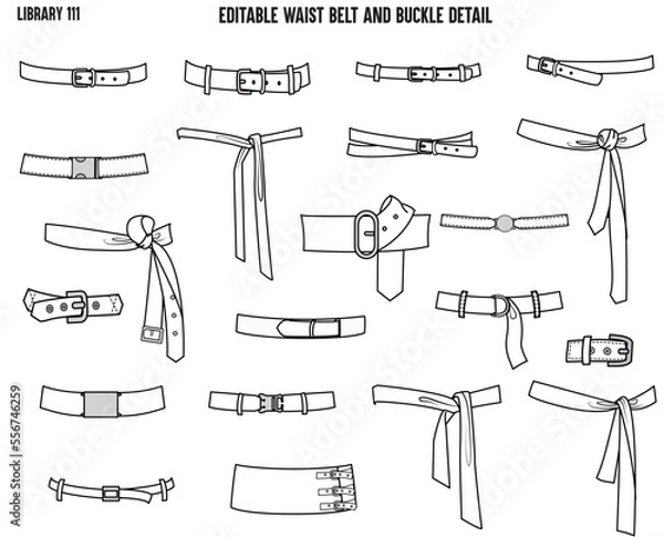 Fototapeta SET OF DRAWSTRING TIE UPS AND BELTS USED FOR WAIT BAND DESIGNED FOR GARMENTS DRESSES TOPS AND APPARELS IN EDITABLE VECTOR 