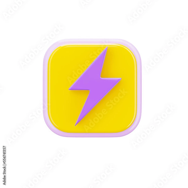 Fototapeta Bolt 3d icon in transparent background. Spark 3d symbol and sign. Modern and minimalistic. 3D rendered Illustration.