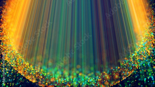 Fototapeta Magic multicolored sparkles of light with rays form flickering abstract simple structures like fiber optic or laser show with amazing bokeh for fantastic background. 3d render