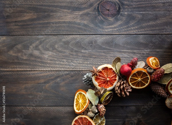 Fototapeta Christmas Circle handmade on wooden background
