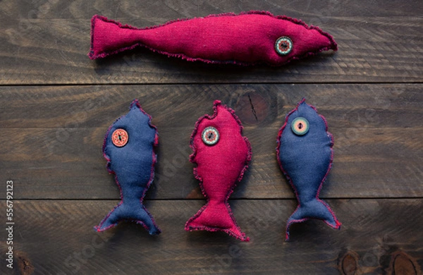 Fototapeta Four Handmade linen fish as a decor