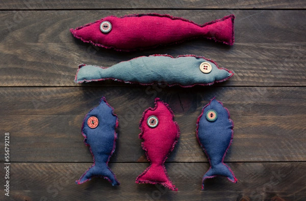 Fototapeta Five Handmade linen fish as a decor