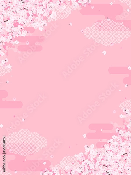 Obraz 華やかな和風の桜の背景素材（縦向き）