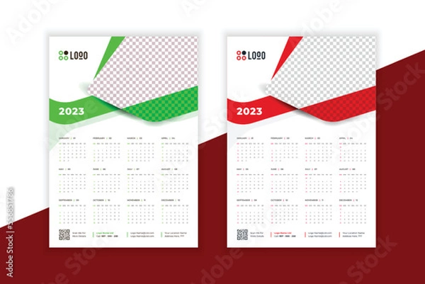 Fototapeta 2023 wall Calendar new year vector illustration. The week starts on Monday. Annual calendar 2023 template. Planner 2023 year. English calendar template. corporate Wall calendar in a minimalist style.