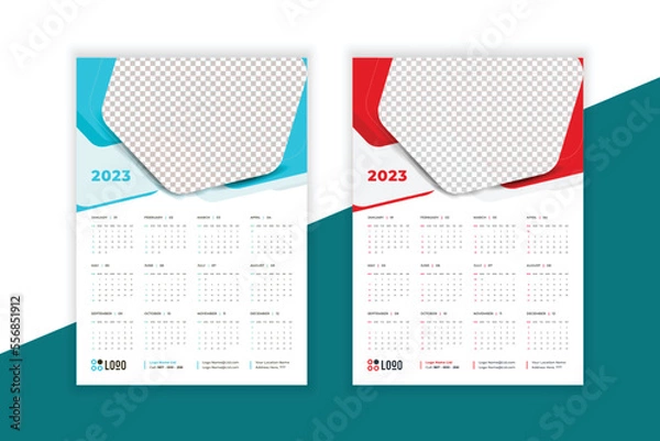 Fototapeta 2023 wall Calendar new year vector illustration. The week starts on Monday. Annual calendar 2023 template. Planner 2023 year. English calendar template. corporate Wall calendar in a minimalist style.