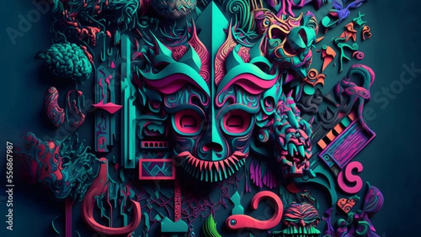 Fototapeta abstract colorful fluorescent neon psychedelic background, neural network generated art