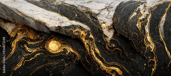Fototapeta The texture of black and white marble with gold veins. Natural pattern. Abstract 3D illustration of marble surface for backgrounds, wallpapers, photo wallpapers, murals, posters.
