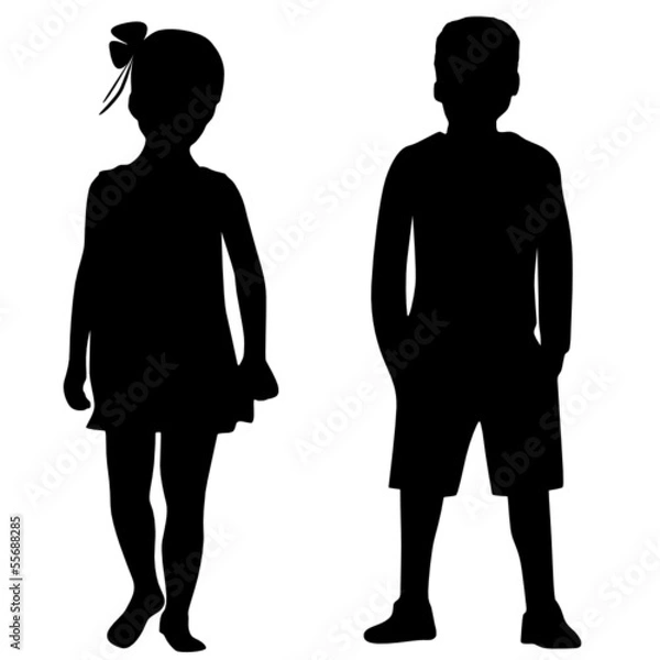 Fototapeta Silhouettes of boy and girl