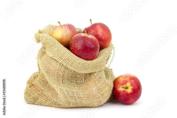 Fototapeta Burlap sack with apples