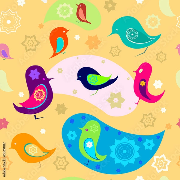 Fototapeta Seamless pattern with various birds