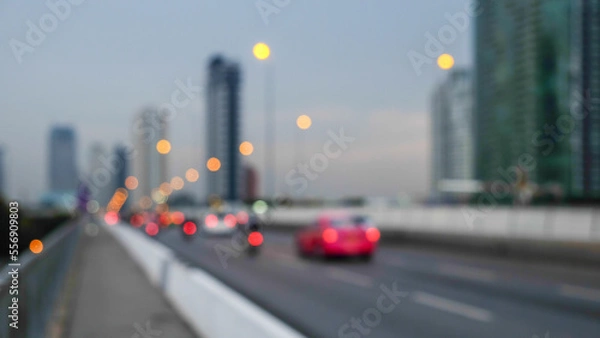 Fototapeta defocus of traffic and road lights in bangkok