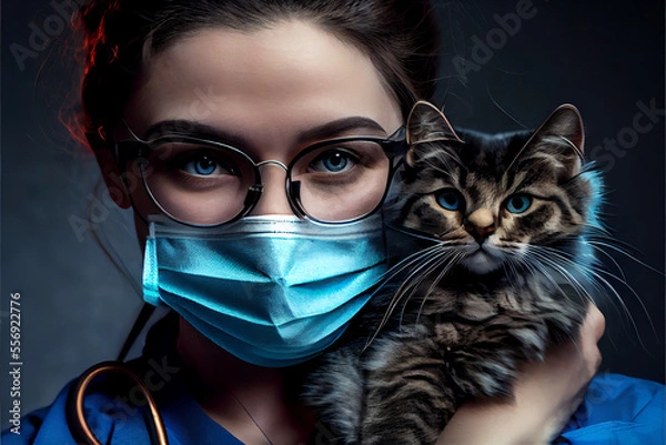 Fototapeta doctor with cat