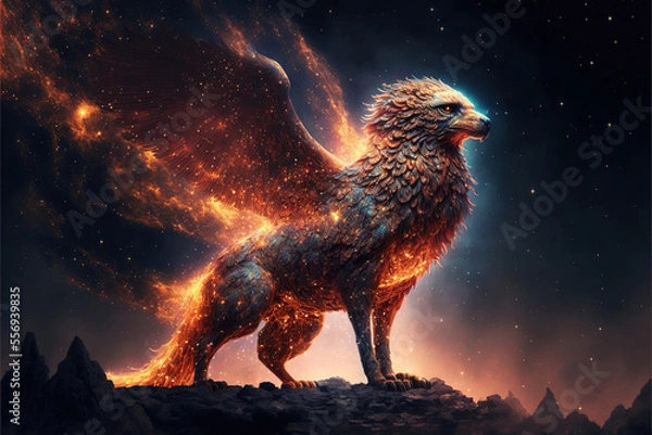 Fototapeta A mythical ancient griffin created with Generative AI technology
