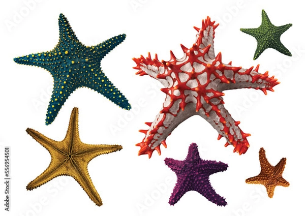 Fototapeta Collection of various Star fish with transparent background
