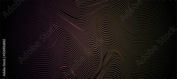 Fototapeta Abstract dotted wave line particles of bright red yellow design element on dark black background. Modern technology futuristic concept. Vector illustration