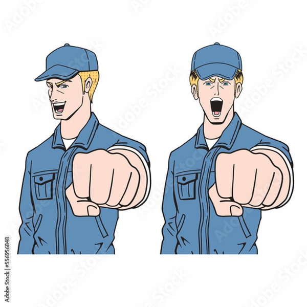 Obraz 拳を突き出す白人作業員